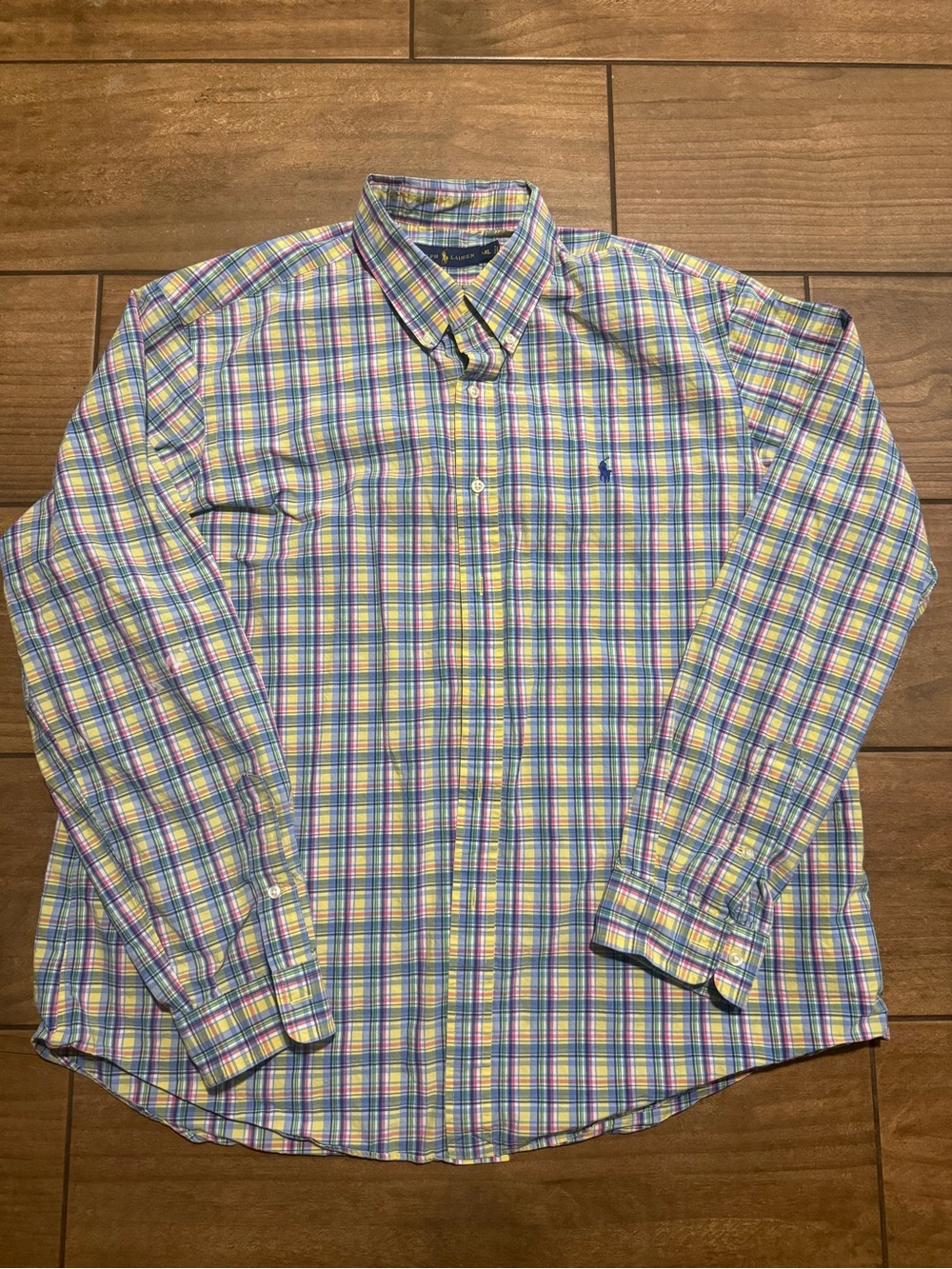Polo Ralph Lauren Long Sleeve Shirt Mens Oxford XL ButtonUp Blue Plaid Colorful